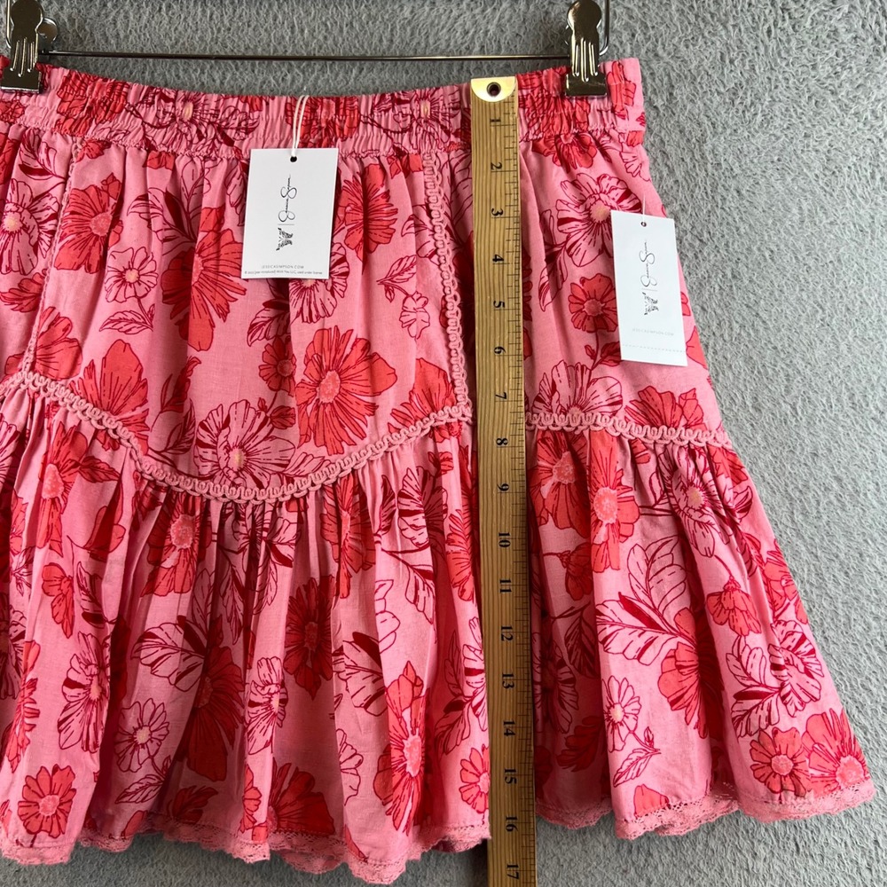 New Jessica Simpson Romana Ruffle Skirt Sea Pink Delicate Floral Mini Skirt  M - Picture 5 of 10